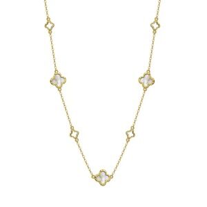 Mother of Pearl Clover Station Necklace | Sterling Silver Gold Plated | 16 - 18"